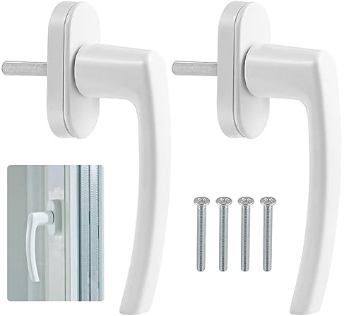 2-pack fönsterhandtag av plaststål, skjutfönsterlås, balkongdörrhandtag med 4 skruvar, lämplig för alla vanliga balkongdörrar och fönster (vit)