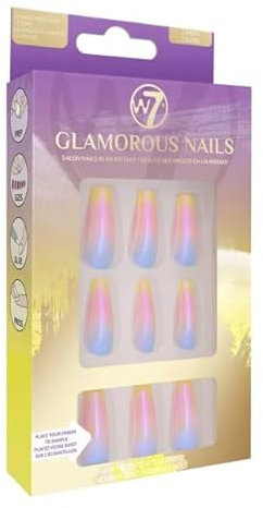 W7 Glamorous Nails - Salon Professional False Nails At Home - Glue Adhesive Included - Square Oval Shape - (Candy Gloss)