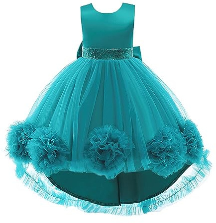 Lito Angels Vestido de Fiesta de Tul para Niñas, Verde Azulado, 9-10 Años