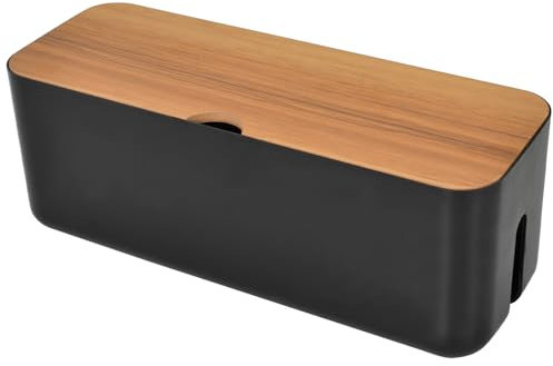 Kabelmanagement Box Organizer, Kabelbox Groß Schwarz, Holzdeckel Kabel Aufbewahrungsbox, Kabel Verstecken Box aus ABS-Kunststoff zum Schreibtisch Steckdosenleisten Lose Drähte 29.5 * 11.4 * 11cm