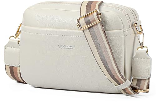 AIFILLE Bolso cruzado para mujer, pequeño bolso cruzado de cuero vegano con correa ajustable, bolsillos antirrobo con cremallera, bolso ligero para mujeres y niñas, White, 22 x 16 x 8 cm
