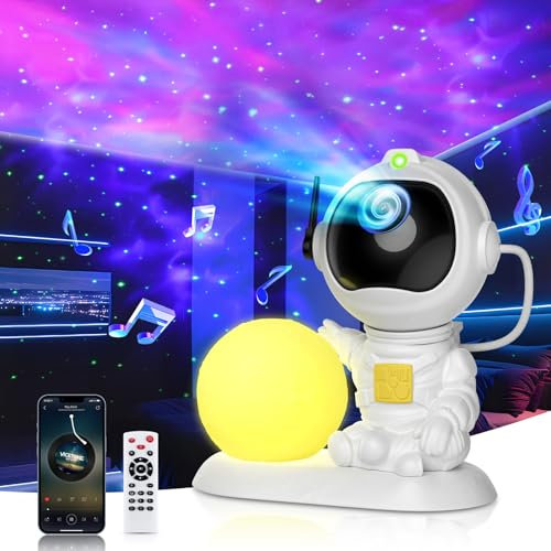 VUENICEE Astronauta Cielo Stellato Galassia Proiettore, Proiettores Planetario, Astronauta Proiettore Stelle con Telecomando/Timer/Bluetooth/Altoparlante Musicale, Regalo Perfetto per Bambini e Adulti