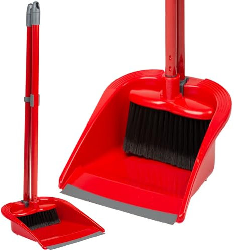 Long Handled Dustpan & Brush Set Tall Sweeping Brush Indoor Use Ideal for Home, Office, Kitchen & Lobby (1 Set (1 Dustpan & 1 Brush))