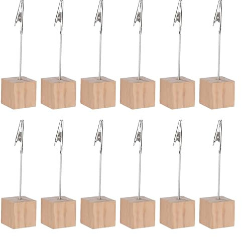 12 Stück Fotohalter Krokodilklemme Memo Clip Ständer Tischkartenhalter Holzsockel Kartenständer mit Klammern Vertikaler Zettelhalter für Bilder Karte Hinweis