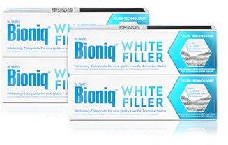 Bioniq® White Filler Zahnpasta - 4 x 75 ml – Sanfte Whitening-Zahncreme mit Hydroxylapatit, schützt und stärkt den Zahnschmelz, für glatte und weiße Zähne, entfernt Verfärbungen schonend, ohne Fluorid