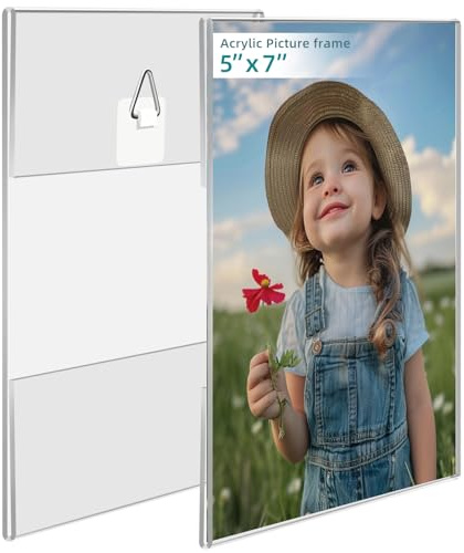 Bluesun 5x7 Picture Frame set of 2 pack Acrylic Picture Frame - transparent 5x7 Frames Wall Hanging Vertical, Frameless Clear Frame Various Decorative Style