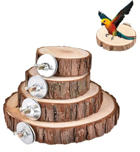 Soporte de Juego de Madera Natural para pájaros – Jaula para pájaros con Percha y Plataforma – Accesorios con Juguetes incluidos para Aves y pequeños Animales.
