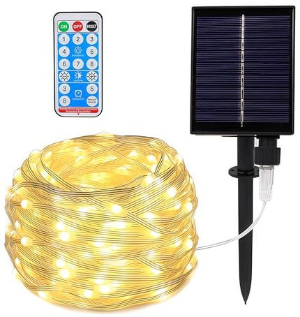 Solar Lichterkette für Sonnenschirm, Regenschirm Lichterkette mit 104 LED, Solar Sonnenschirm Lichter, Sonnenschirmleuchten mit Fernbedienung, Terrassenschirm Lichterketten, für Campingzelte, Außen