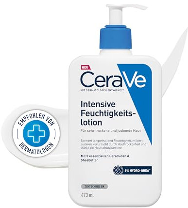 CeraVe Intensive Feuchtigkeitslotion, Intensiv feuchtigkeitsspendend und juckreizmildernd, Bei sehr trockener Haut und Juckreiz, Mit Ceramiden und Sheabutter, Ohne Duftstoffe, 473 ml