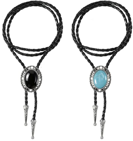YUWJOOWEE 2 corbatas para hombre, collar de vaquero, accesorios de vaquero, forma redonda, vaquero, bolero, bolero, suministros de corbata occidental, joyería occidental, hecha a mano con aleación