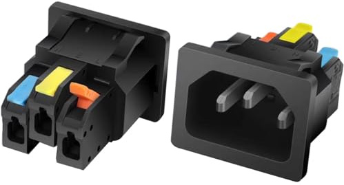 RUNCCI-YUN 2 PCS 3 Pin C14 IEC Power Connector snap-in/clip-on (tri-color handle)10A 250V C14 Panel Mount Connector for PC, power supply, devices(black)