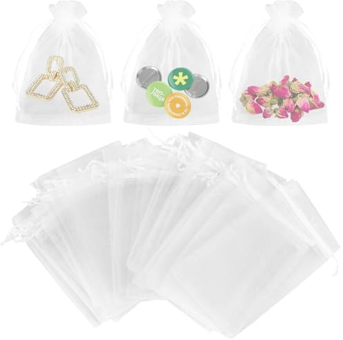 50 Piezas Bolsita Organza Blanca, 10 x 15 cm Bolsitas de Organza