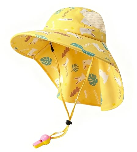 Shyllin Cappello Sole Bambino Anti UV 50 con Ampia Visiera e Protezione Nuca, Cappello Estivo Bambini e Bambine 2-7 Anni per Mare e Vacanze (Giallo Pulcino)