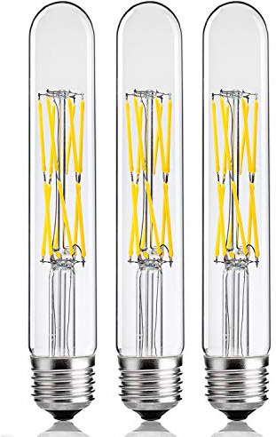 Leools 12W Dimmable Edison Led Tubular Bulb T10/T30,E26 Medium Base Filament Lamp 100 Watt Equivalent 4000K Daylight Glow,Vintage Antique Bulbs,7.3in(185mm),3-Pack