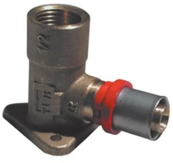 Raccordo curvo F con flangia 3/4 x26mm per tubo multistrato a pressare