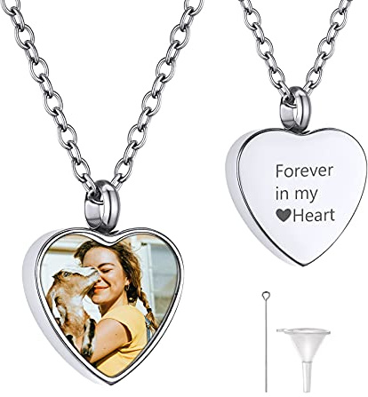 GOLDCHIC JEWELRY Colgante Porta Cenizas con Foto Nombre Personalizable, Collar para Cenizas Recuerdo Forma Corazón Relicario Acero Inoxidable