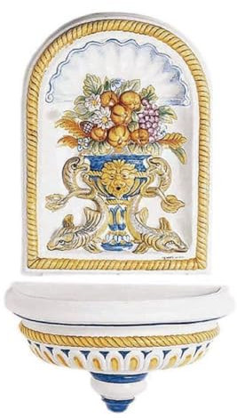 Casa Padrino Luxus Jugendstil Wandbrunnen Weiß/Mehrfarbig 62 x 31 x H. 107 cm - Handgefertigter & handbemalter Keramik Brunnen - Barock & Jugendstil Garten Deko Accessoires