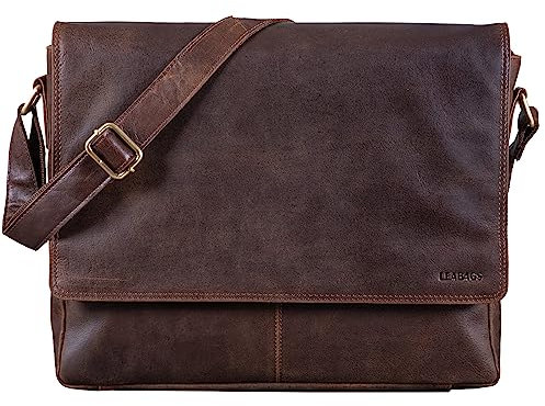 LEABAGS Messenger Bag, Oxford Echtleder Umhängetasche Herren Ständiger Begleiter, Leder Laptoptasche bis 15 Zoll Ausreichend Platz, Umhängetasche mit Schultergurt Begleiter Zur Arbeit