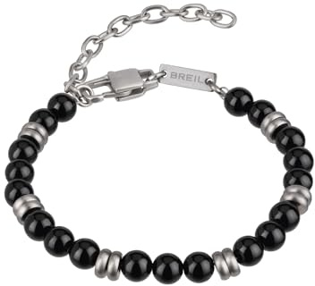 Breil, Bracciale Uomo in Acciaio Satinato e Onice Nero | Collezione Wise, Design Moderno Ed Elegante, Lunghezza Regolabile 17-22 Cm, Idea Regalo Uomo e Ragazzo