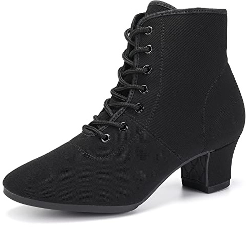 HROYL Women's Latin Dance Boots Low Heel Close Toe Ballroom Tango Performance Practice Teaching Dancing Shoes,LHD-GBNJB-Black-5-R,US 8.5