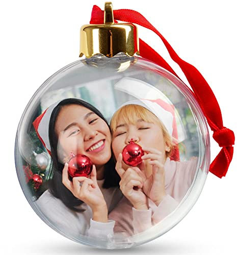 Ocadeau Weihnachtsbaumkugel zum Aufhängen mit eigenen Fotos - Transparente Weihnachtskugel mit aufdruckbaren Fotos - 2-seitig personalisierbare Christbaumkugel