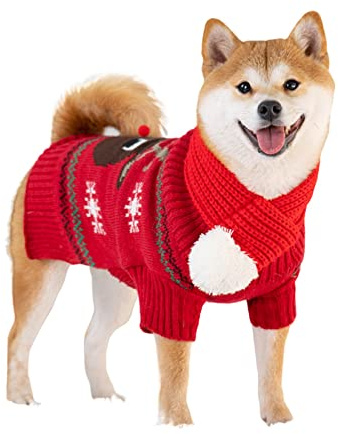 Chiens De Noël Chariot Chariot Animal De Compagnie Vêtements pour Chiens Automne et Pull d'hiver Shiba Inu Méthode en Peluche Vêtements d'hiver Small et Moyen Chiens Chiots Animaux De