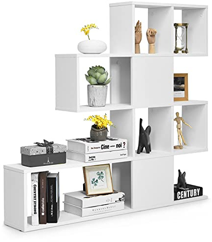 COSTWAY Estantería Librería 5 Niveles, LibrerÍa Moderna de Estilo Escalera, Estantería Multifuncional para Salón, Dormitorio, Sala de Estudio 120 x 19,5 x 109 cm (Blanco)