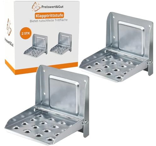 Preiswert&Gut 2X Trittstufe Wohnmobil klappbar 150kg verzinktes Stahlblech rutschhemmend Doppeltrittstufe Wohnwagen Camping Anhänger 175x150mm mit Aufklappsperre