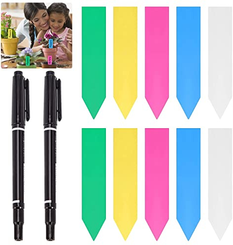 Lot de 500 étiquettes pour plantes, en plastique, résistantes aux intempéries, étiquettes de jardin, étiquettes en plastique pour plantes, herbes et légumes (contient 2 feutres noirs)