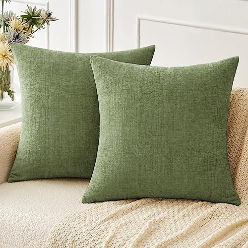 MIULEE 2er Set Dekorative Kissenbezug Weiche Chenille Kissenbezüge für Wohnzimmer Sofa Schlichte Kissenhülle 40x40cm Grün