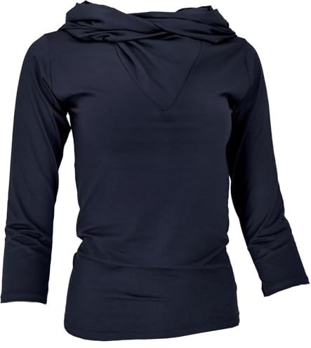 GURU SHOP T-shirt à manches longues, haut avec capuche châle raffinée, pour femme, synthétique, Noir , 40