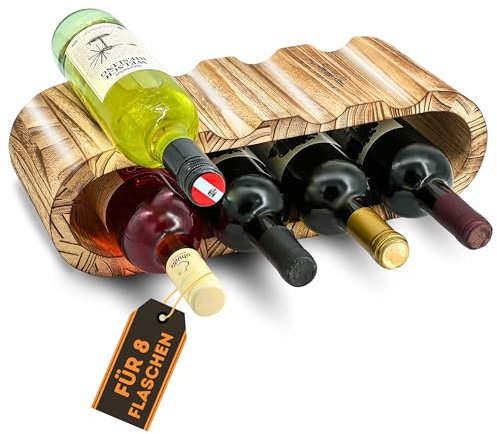 SIMPLEX DOMO Rustikales Weinregal Holz geflämmt - Flaschenregal Holz für 8 Flaschen, 2 Etagen - Zeitloses Design, sanft geölt - Weinregal schmal für Küche, Esszimmer, Wohnzimmer