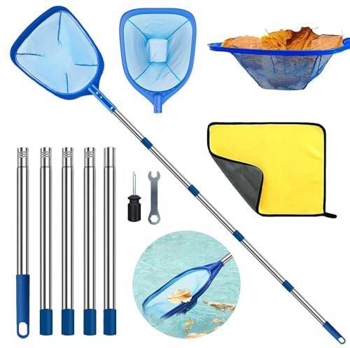 Retino per Piscina con Asta Telescopica 220cm, Retino per PuliziaPiscina, Kit Pulizia Piscina, per Pulizia Piscina Foglie e Detriti per Piscina, Spa, Stagni
