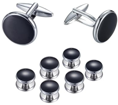 Lot de 8 boutons de manchette et clous de smoking pour homme Noir et argenté Idéal pour événements formels, mariages, réunions d'affaires – Accessoires élégants pour homme – Cadeau pour marié, père