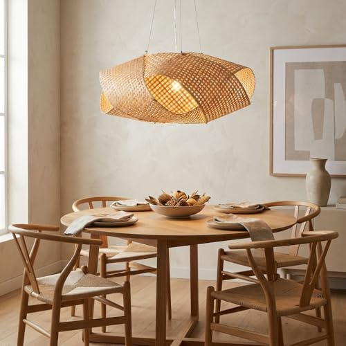 BARCELONA LED Lámpara Colgante Grande de Mimbre Natural NIDO E27 | Techo Artesanal de Ratán Bambú Color Natural | Estilo Clásico Moderno Vintage Lujo para Salón Comedor Cocina
