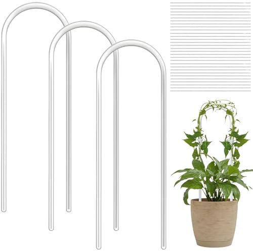 wkao Confezione da 3 graticci per piante, in plastica trasparente, con 30 legacci, per piante in vaso da interni, ideale per edera, pothos e dracaena