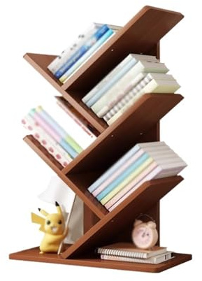 GBEVAUEIO Bookshelves 5 Tier Small Tree Bookshelf Desk Organizer Narrow Bookcases, Books Magazines Free Standing Wooden Storage Shelves, for Home Office Bedroom Modern