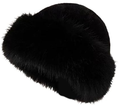 APLVFFZH Copricapo in Pelliccia Sintetica per Donna Cappello Cosacco per Attività Sulla Neve, Nero