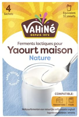 VAHINE - Ferment Lactiques Yaourt Maison - 4 Sachets, l'Équivalent de 32 Yaourts · Compatible Yaourtière et Four · Texture Ferme et Fondante - les 4 sachets de 4g - 16 g - Le Lot De 4