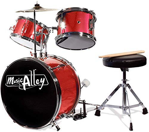 Music Alley Junior Tambum Kit pour enfants avec pédale de tambour, tactol à tambour et bâtonnets de batterie - rouge