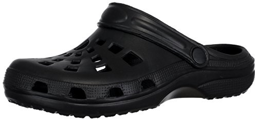 Brandsseller - Scarpa da giardino da uomo, per il tempo libero, con cinturino sul tallone, colori: grigio chiaro, blu marino, marrone, blu, nero, grigio - misure: 40-45, Nero , 44 EU