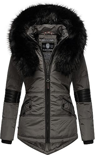 Navahoo Damen Winter Jacke Designer Parka Kunstfell Winterjacke [B369-Nirvana-Anthrazit-Gr.S]