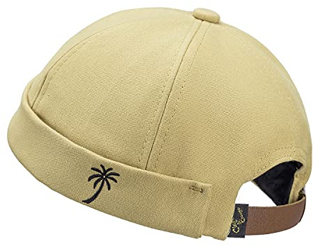 CLAPE Chapeau Homme Femme Décontracté Brimless Chapeau Bonnet Docker Homme été Casquette sans Visière, Kaki / 54-60cm(Adjustable)