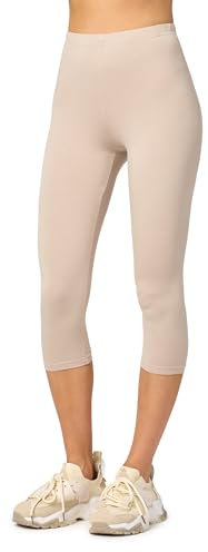 Merry Style Damen Leggings 3/4 Capri Leggings aus Viskose MS10-144 (Beige, L)