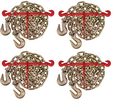Mytee Products 1/2 Grade 70 Chain and Binder Kit | Includes (4) 1/2 - 5/8 Ratchet Load Binder & (4) 1/2 x 20' G70 Transport Chain w/Grab Hooks | 11300 lbs WLL for Flatbed Truck Trailer Tie Down