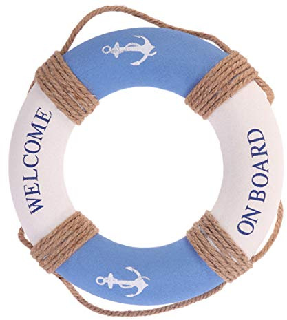 GANAZONO Anillo salvavidas colgante de 30,5 cm, decoración azul mediterránea con ancla de hierro para restaurante, cafetería, bar, placa de pared y puerta, decoración del hogar, decoración de fiesta