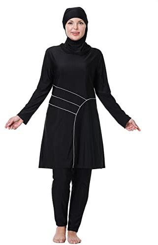GladThink Femmes Musulmans Swimwear Traditionnel Burkini Modest Surdimensionné Maillots de Bain Noir 5XL