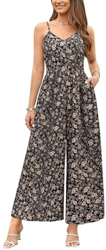 LAISHEN Jumpsuit for Women UK Playsuits Wide Leg Dressy Pants Overall Ladies Summer Casual Dungarees Romper with Pockets