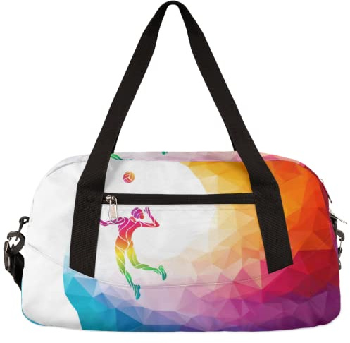 Pallavolo Sport Player Bambini Borsone per Ragazzi Ragazze Astratto Arcobaleno Sport Palestra Borse Weekender Pernottamento Carry On Borsa Da Viaggio per Scuola Pratica Ginnastica Danza, Multicolore,