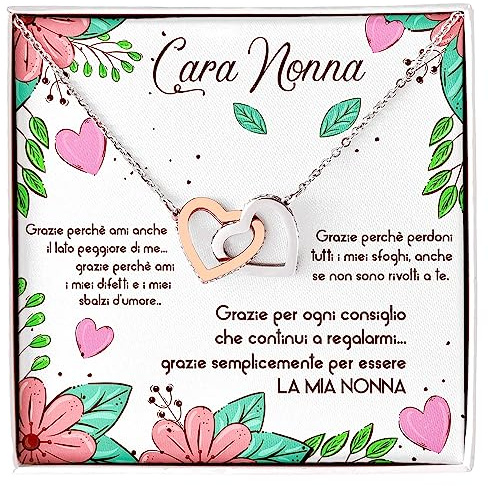 Collana Donna Nonna Amore Finitura in Oro, Argento Idee Regali per lei Mamma Compleanno Natale - Cofanetto con DEDICA incluso (Argento - Nonna)